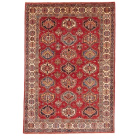 Tappeto Kazak Fine Pakistan Astratto Rosso Blu 143x205 Cm