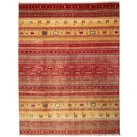 Tappeto Siva Pakistan Geometrico Rosso Ocra 275x360 cm
