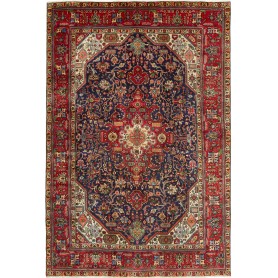 Tappeto Tabriz Persia Medaglione Blu Rosso 197x292 Cm