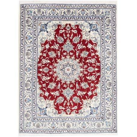 Tappeto Nain Kashmar Persia Medaglione Rosso Avorio 148x200