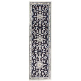 Tappeto Nain Kashmar Persia Floreale Blu Notte Avorio 80x290