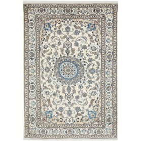 Tappeto Nain Kashmar Persia Medaglione Avorio Blu 198x295 Cm