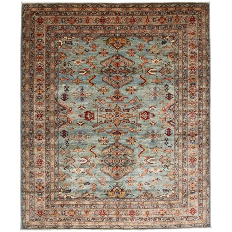 Tappeto Kazak Fine Pakistan Geometrico Celeste Rosso 248x296