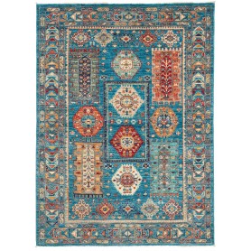 Tappeto Tribal Pakistan Geometrico Blu Petrolio Rosso 122x16