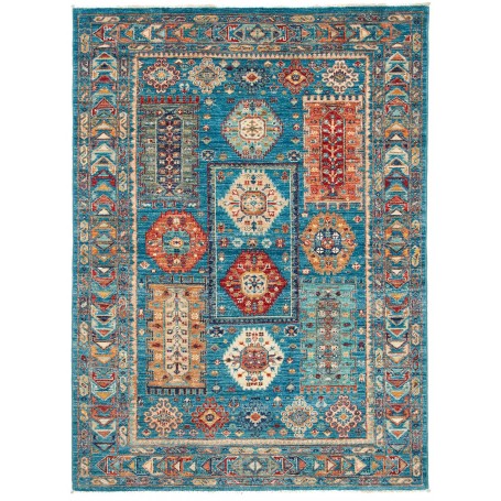 Tappeto Tribal Pakistan Geometrico Blu Petrolio Rosso 122x16