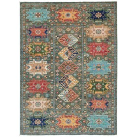 Tappeto Tribal Pakistan Astratto Verde Policromo 148x197 Cm