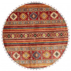 Tappeto Samarkand Pakistan Astratto Rosso Blu 195x195 Cm