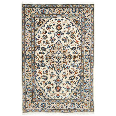 Tappeto Kashan Fine Persia Medaglione Avorio Blu 97x145 Cm
