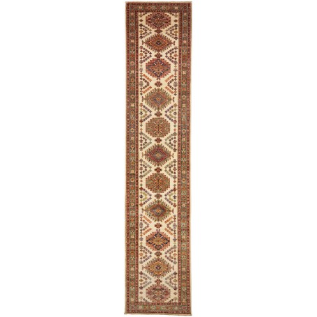Tappeto Kazak Fine Pakistan Geometrico Crema Rosso 79x404 Cm