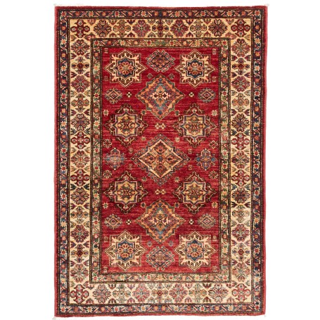 Tappeto Kazak Fine Pakistan Astratto Rosso Beige Blu 101x147