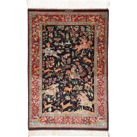 Tappeto Ghom Seta Persia Floreale Nero Rosso 78x117 Cm
