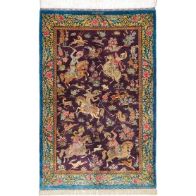 Tappeto Ghom Seta Persia Floreale Viola Turchese 78x120 Cm