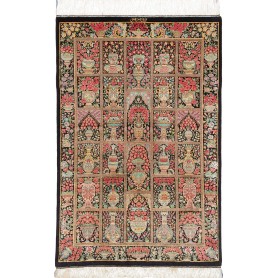 Tappeto Ghom Seta Persia Astratto Nero Rosso 78x120 Cm