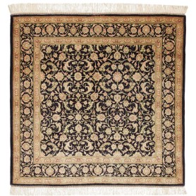 Tappeto Ghom Seta Persia Floreale Nero Beige 100x100 Cm