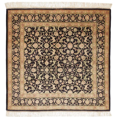 Tappeto Ghom Seta Persia Floreale Nero Beige 100x100 Cm