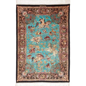 Tappeto Ghom Seta Persia Floreale Turchese Nero 100x145 Cm
