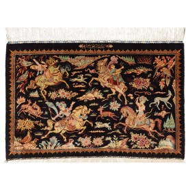 Tappeto Ghom Seta Persia Astratto Nero Oro 90x59 Cm