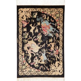 Tappeto Ghom Seta Persia Floreale Nero Oro 60x91 Cm
