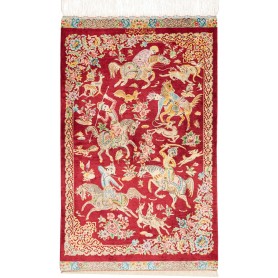 Tappeto Ghom Seta Persia Floreale Rosso Crema 60x95 Cm