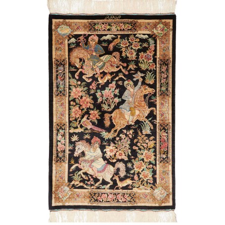Tappeto Ghom Seta Persia Floreale Nero Crema 61x92 Cm