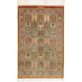 Tappeto Ghom Seta Persia Astratto Beige Verde 58x92 Cm