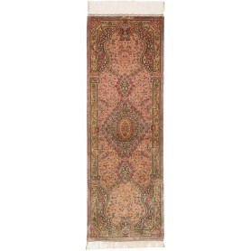 Tappeto Ghom Seta Persia Medaglione Rosa Marrone 50x148 Cm