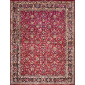 Tappeto Mashad Persia Floreale Rosso Abrash Blu 295x388 Cm