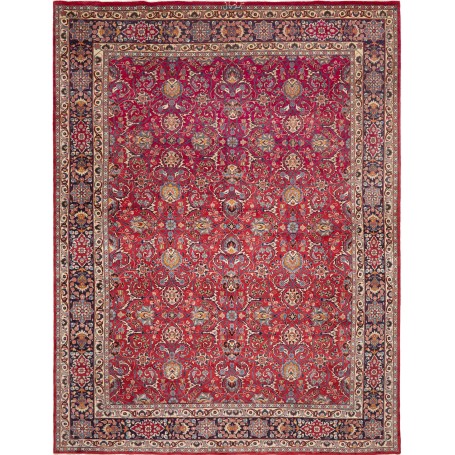 Tappeto Mashad Persia Floreale Rosso Abrash Blu 295x388 Cm