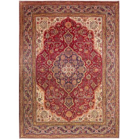 Tappeto Tabriz Persia Medaglione Rosso Blu 252x345 Cm