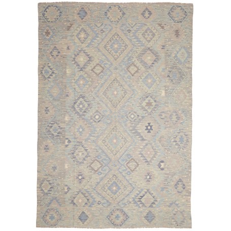 Tappeto Kilim Afghanistan Astratto Azzurro Beige 201x293 Cm
