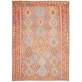 Tappeto Kilim Afghanistan Geometrico Salmone Azzurro 204x288