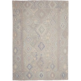 Tappeto Kilim Afghanistan Geometrico Grigio Beige 206x290 Cm