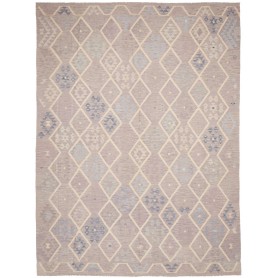 Tappeto Kilim Afghanistan Astratto Grigio Lavanda Crema 257x