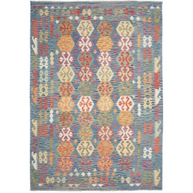 Tappeto Kilim Afghanistan Geometrico Blu Arancio 206x298 Cm