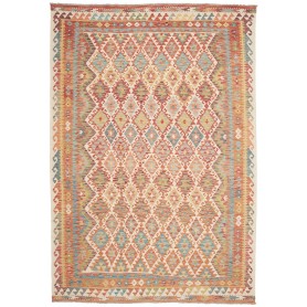 Tappeto Kilim Afghanistan Geometrico Terracotta Azzurro 208x