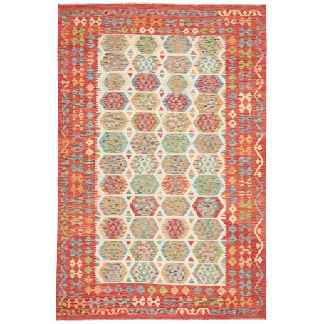 Tappeto Kilim Afghanistan Geometrico Rosso Multicolore 202x3