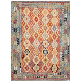 Tappeto Kilim Afghanistan Geometrico Multicolore Blu 256x354