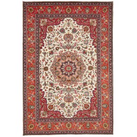 Tappeto Tabriz Persia Medaglione Rosso Crema 203x298 Cm