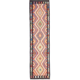Tappeto Kilim Afghanistan Geometrico Multicolore Nero 76x294