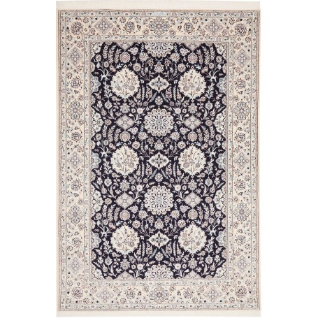 Tappeto Nain 6la Persia Medaglione Blu Scuro Avorio 156x235