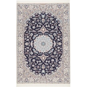 Tappeto Nain 6la Persia Medaglione Blu Notte Crema 125x190 C