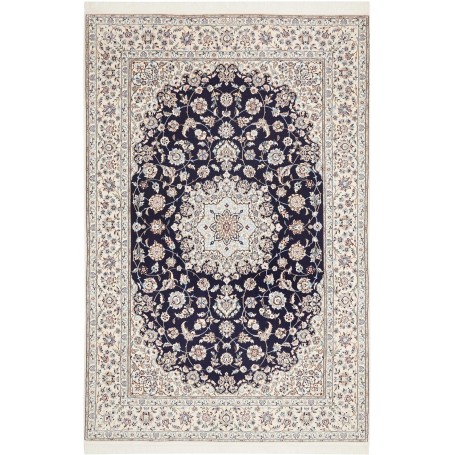 Tappeto Nain 6la Persia Medaglione Blu Crema 148x223 Cm