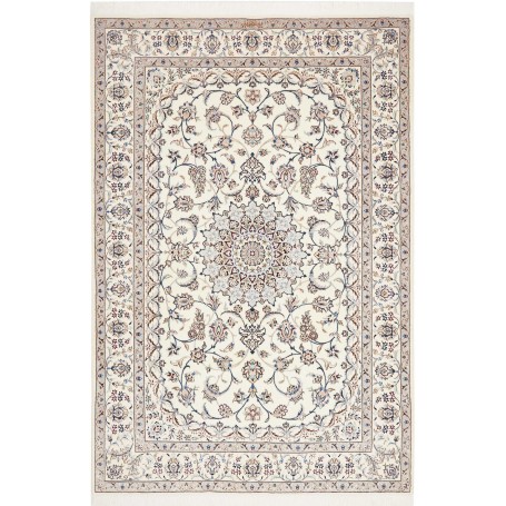 Tappeto Nain 6la Persia Medaglione Crema Azzurro 156x234 Cm