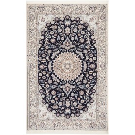 Tappeto Nain 6la Persia Medaglione Blu Notte Avorio 132x207