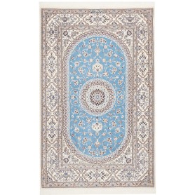 Tappeto Nain 6la Persia Medaglione Celeste Crema 127x200 Cm