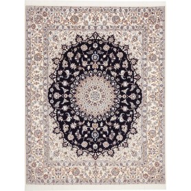 Tappeto Nain 6la Persia Medaglione Crema Blu Notte 160x202 C