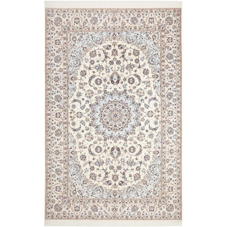 Tappeto Nain 6la Persia Medaglione Crema Azzurro 163x253 Cm