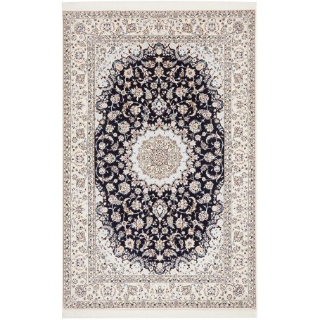 Tappeto Nain 6la Persia Medaglione Blu Scuro Avorio 162x246