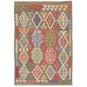 Tappeto Kilim Afghanistan Geometrico Grigio Multicolore 101x