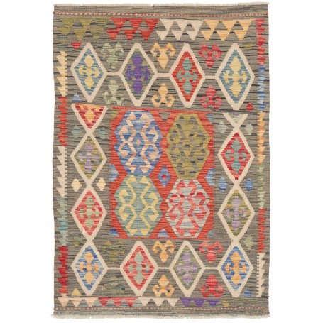 Tappeto Kilim Afghanistan Geometrico Grigio Multicolore 101x